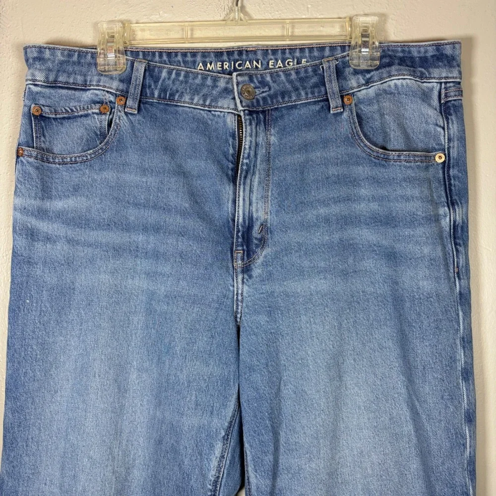 American Eagle Women Medium Wash Stretch Wide Leg High Rise Jeans Blue Size 14 - Picture 4 of 14